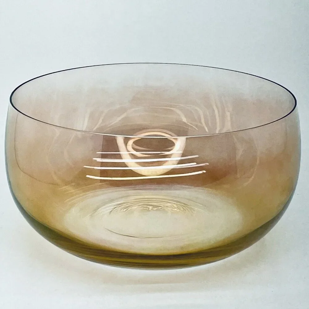 Large Vintage Handmade Serving Bowl Pink Glass Round Bohemia Crystal Czechia - Picture 10 of 11
